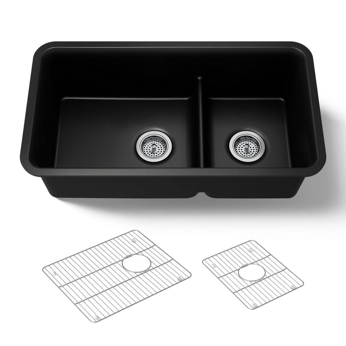 KOHLER K-27786 Cairn Smart Divide 33-1/2" undermount double-bowl kitchen sink, matte black - view 5