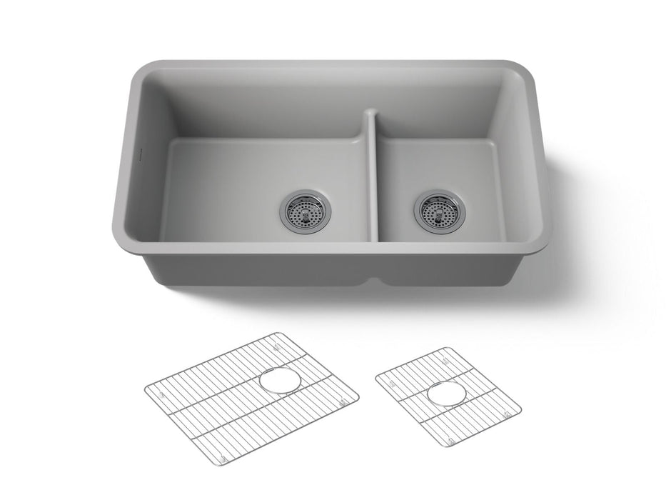 KOHLER K-27786 Cairn Smart Divide 33-1/2" undermount double-bowl kitchen sink, matte grey