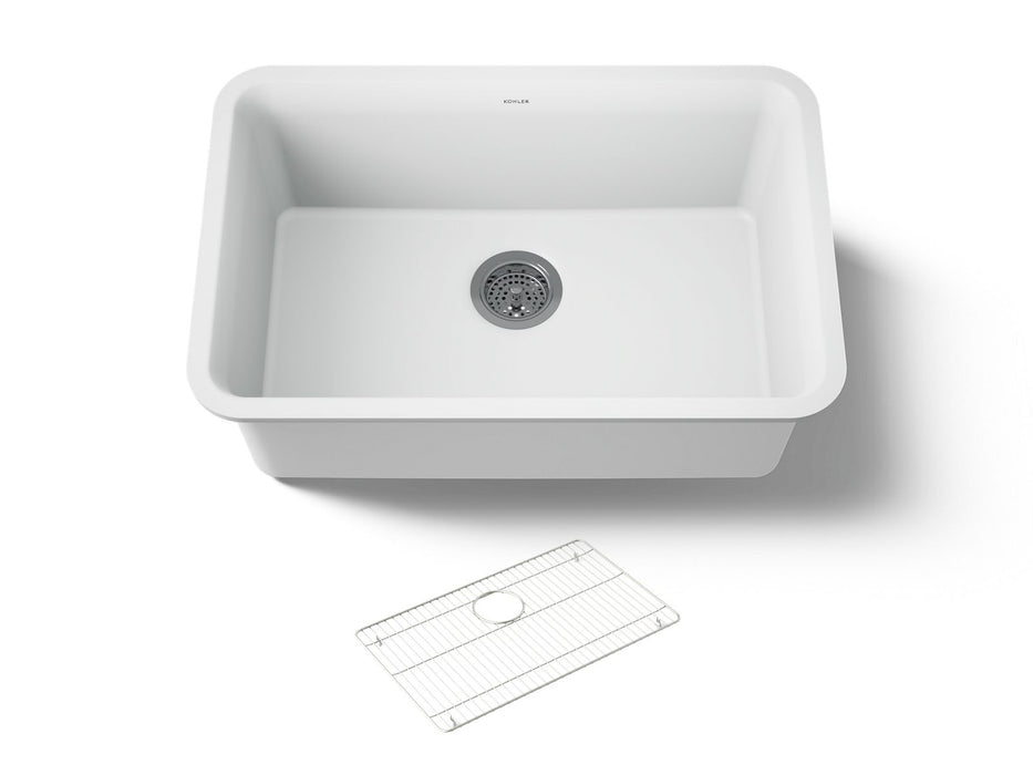 KOHLER K-28000 Cairn 27-1/2" undermount single-bowl kitchen sink, matte white