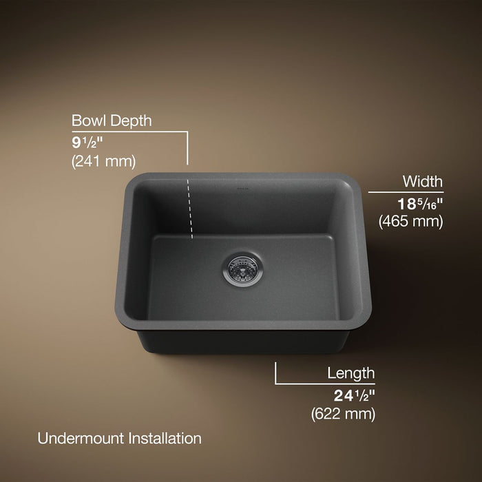 KOHLER K-28001 Cairn 24-1/2" undermount single-bowl kitchen sink