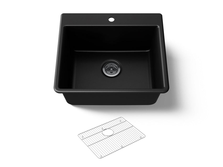 KOHLER K-28003-1 Kennon 25" top-/undermount single-bowl kitchen sink, matte black
