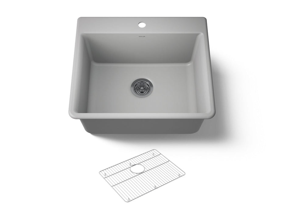 KOHLER K-28003-1 Kennon 25" top-/undermount single-bowl kitchen sink, matte grey