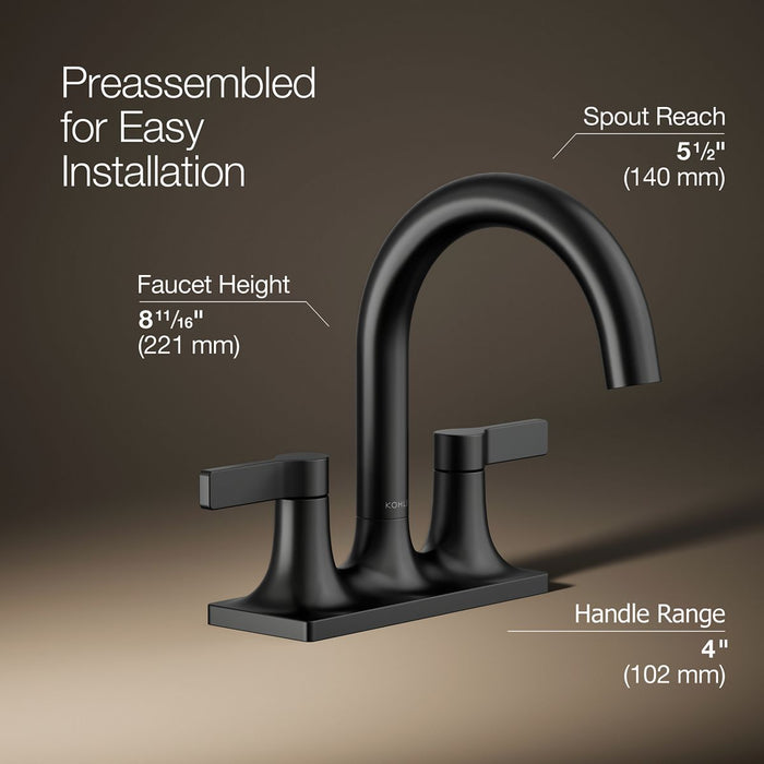 KOHLER K-28124-4K Venza Centerset bathroom sink faucet, 1.0 gpm, matte black - view 3