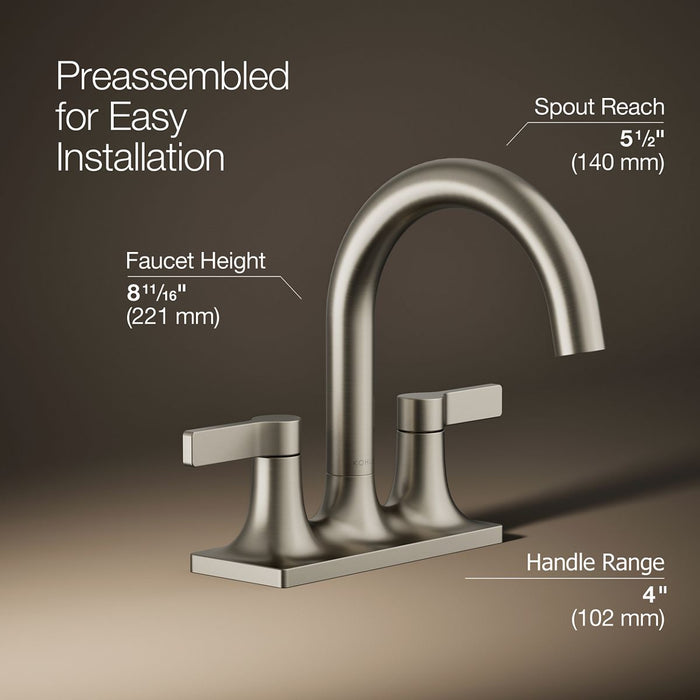 KOHLER K-28124-4K Venza Centerset bathroom sink faucet, 1.0 gpm, vibrant brushed nickel - view 3