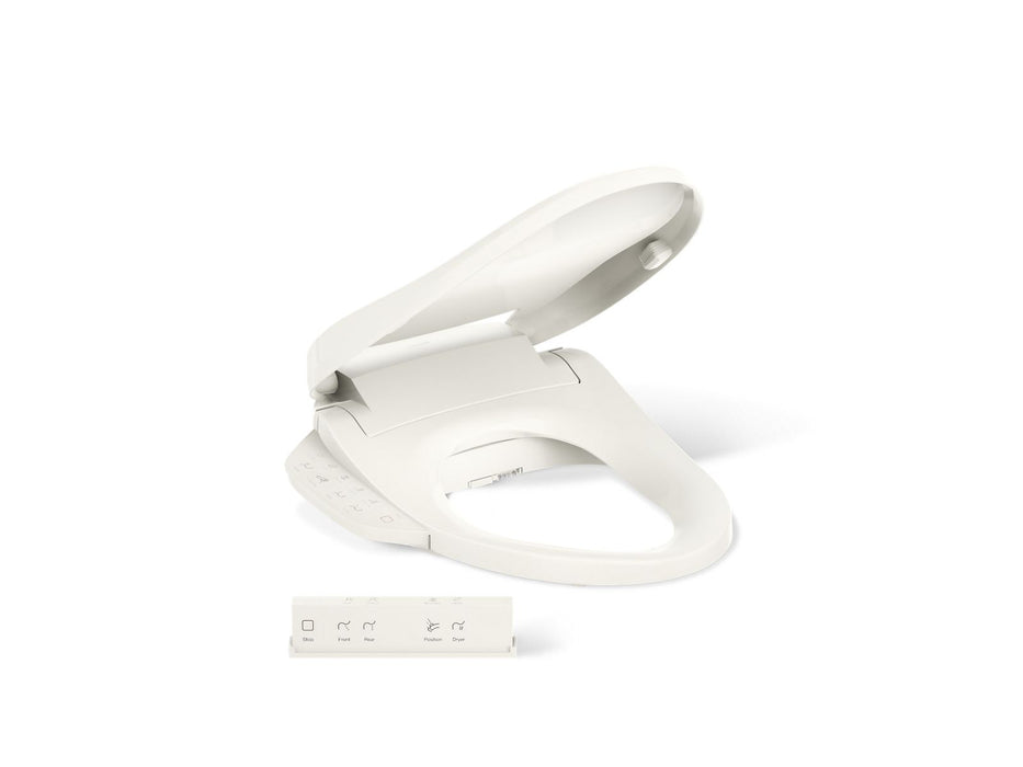 KOHLER K-28229 PureWash Elongated bidet toilet seat with remote control, biscuit
