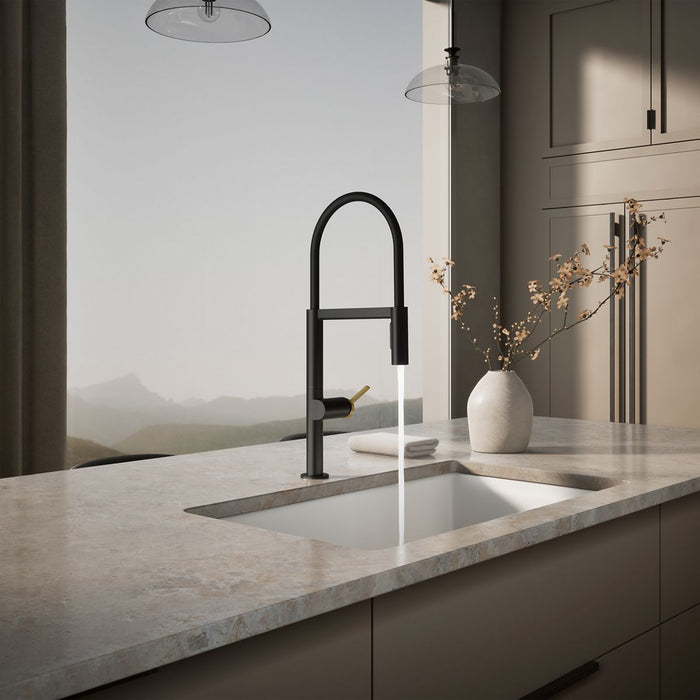 KOHLER K-28267 Components Semi-professional kitchen sink faucet with two-function sprayhead, matte black with brushed...