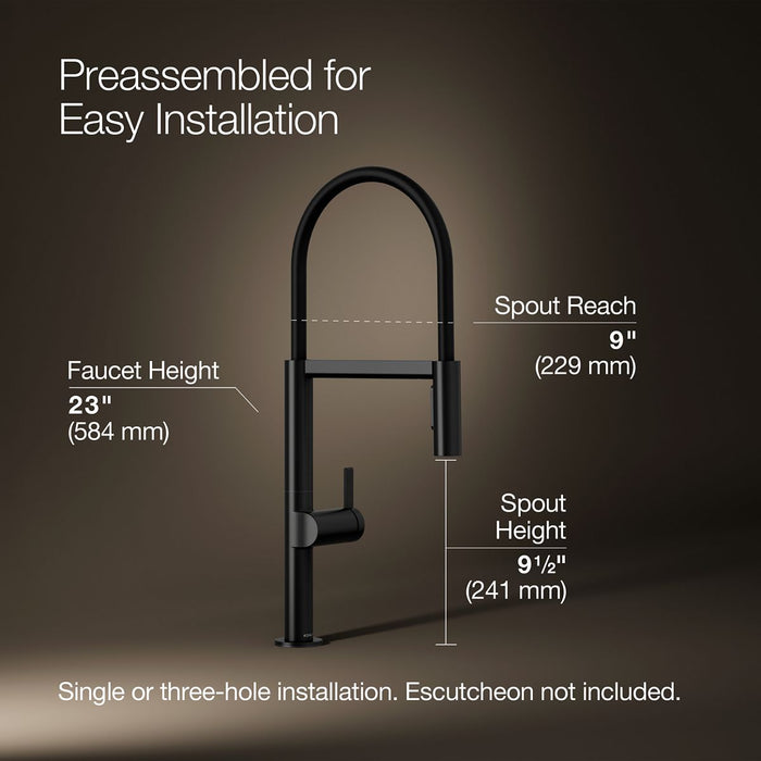 KOHLER K-28267 Components Semi-professional kitchen sink faucet with two-function sprayhead, matte black - view 5