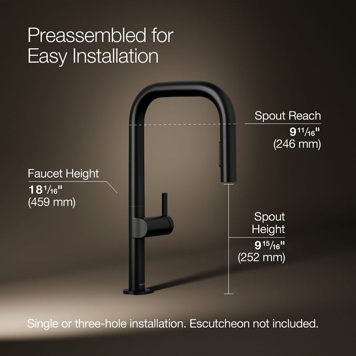 KOHLER K-28269 Components Pull-down kitchen sink faucet with two-function sprayhead, matte black - view 4