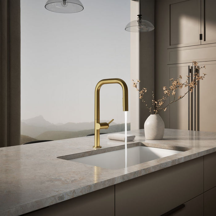 KOHLER K-28269 Components Pull-down kitchen sink faucet with two-function sprayhead, vibrant brushed moderne brass - view 2