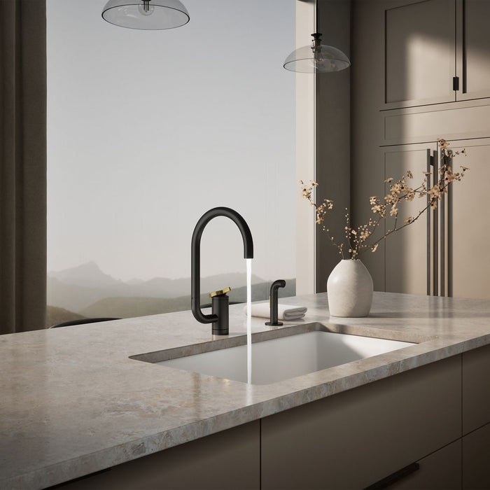 KOHLER K-28272 Components Single-handle kitchen sink faucet with two-function extended-reach spout and side sprayer,...