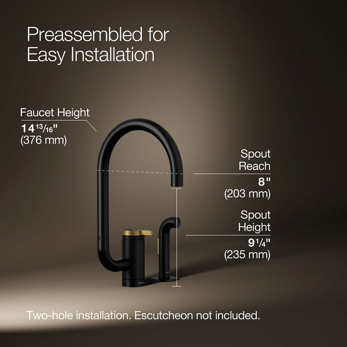 KOHLER K-28272 Components Single-handle kitchen sink faucet with two-function extended-reach spout and side sprayer,...