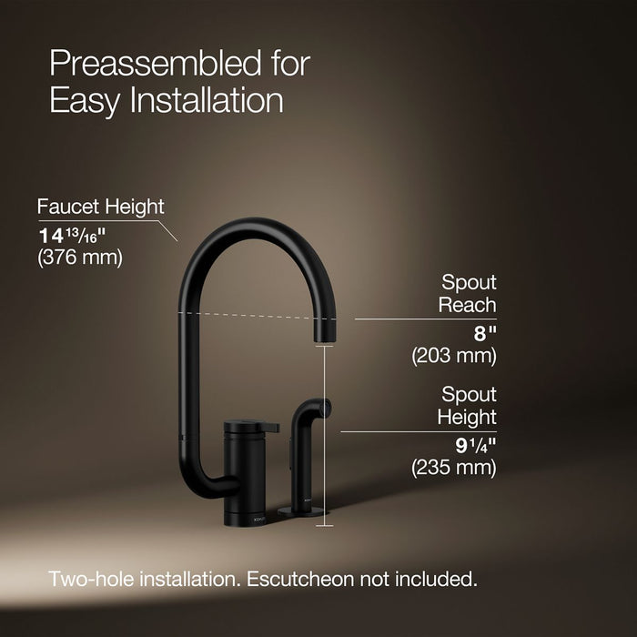 KOHLER K-28272 Components Single-handle kitchen sink faucet with two-function extended-reach spout and side sprayer,...