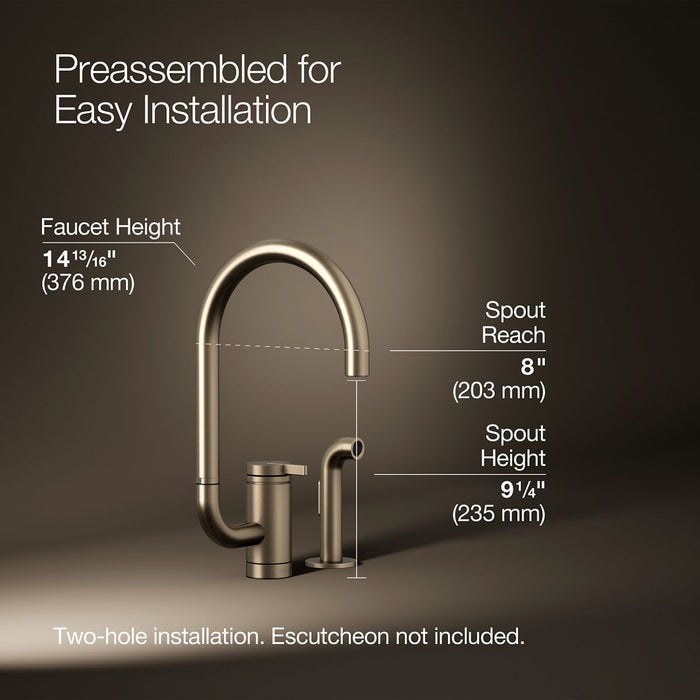 KOHLER K-28272 Components Single-handle kitchen sink faucet with two-function extended-reach spout and side sprayer