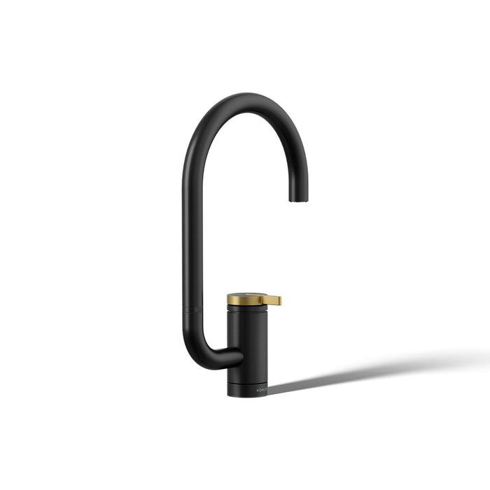 KOHLER K-28277 Components Single-handle bar sink faucet with two-function extended-reach spout, matte black with brushed...