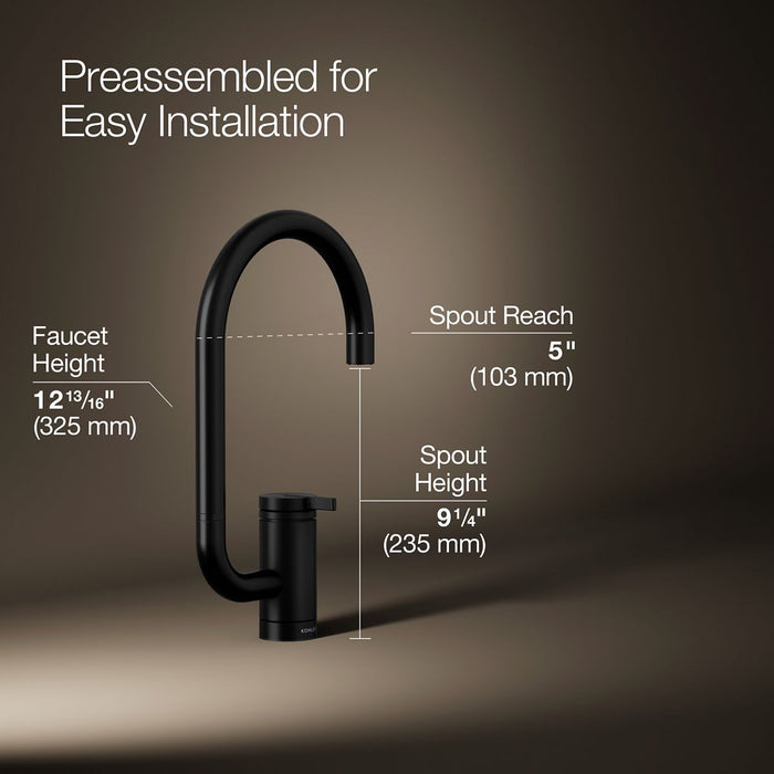KOHLER K-28277 Components Single-handle bar sink faucet with two-function extended-reach spout, matte black - view 5