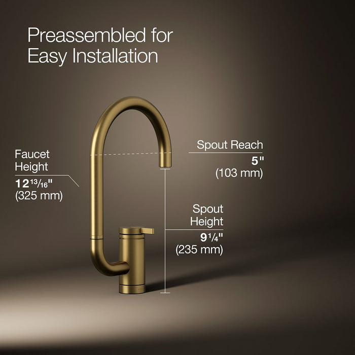 KOHLER K-28277 Components Single-handle bar sink faucet with two-function extended-reach spout, vibrant brushed moderne...