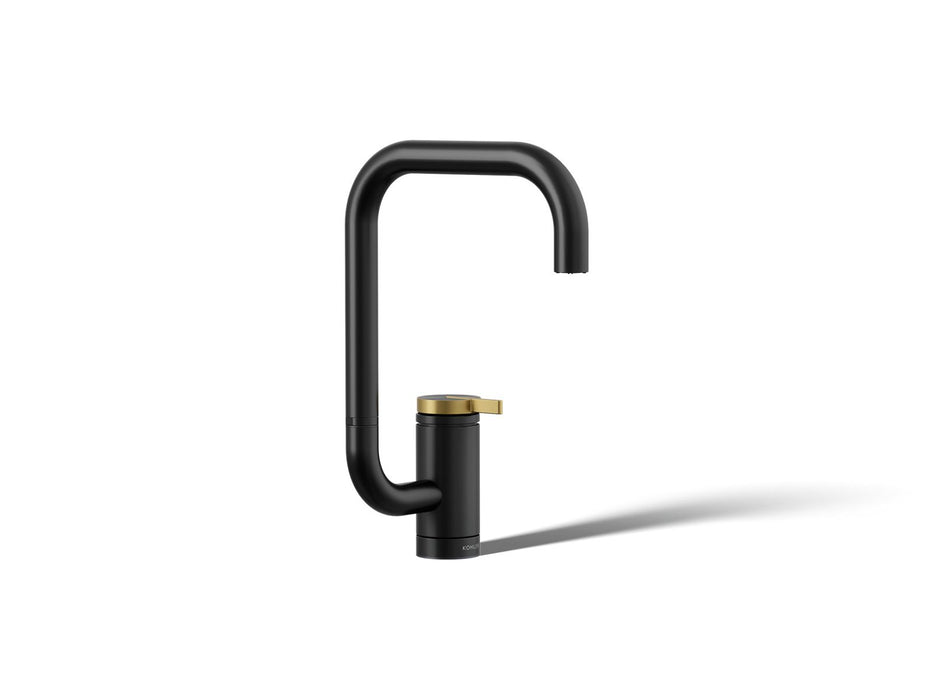 KOHLER K-28290 Components Single-handle bar sink faucet with two-function extended-reach spout, matte black with brushed...