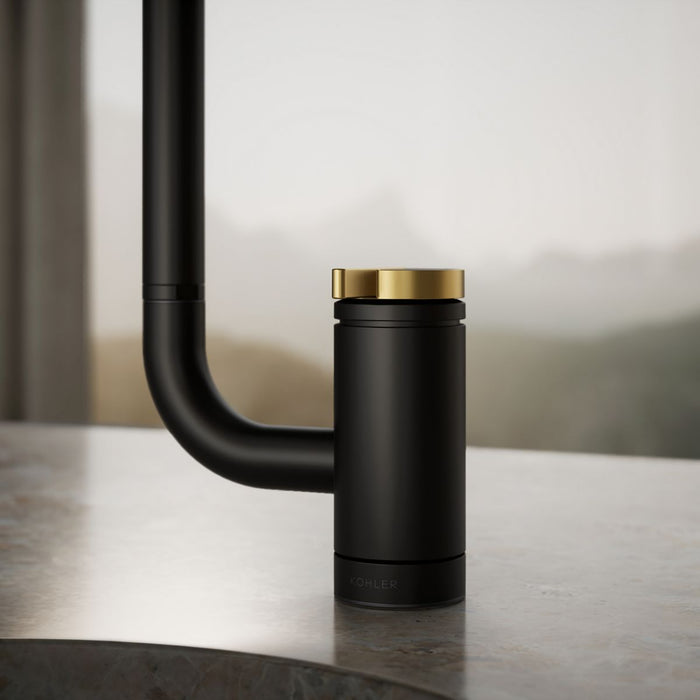 KOHLER K-28290 Components Single-handle bar sink faucet with two-function extended-reach spout, matte black with brushed...