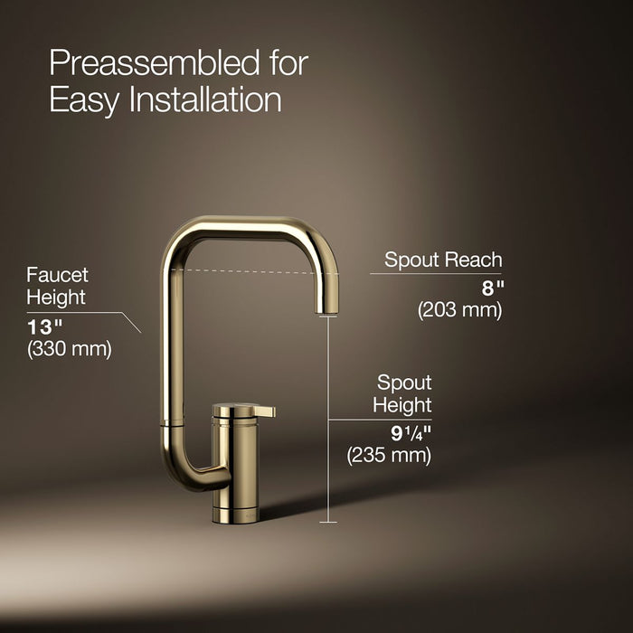 KOHLER K-28290 Components Single-handle bar sink faucet with two-function extended-reach spout, vibrant french gold - view 4