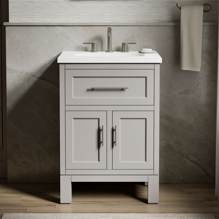 KOHLER K-28379-ASB Quo 24" Bathroom Vanity Cabinet with Sink and Quartz Top, Mohair Grey - Shows close up detail of product i