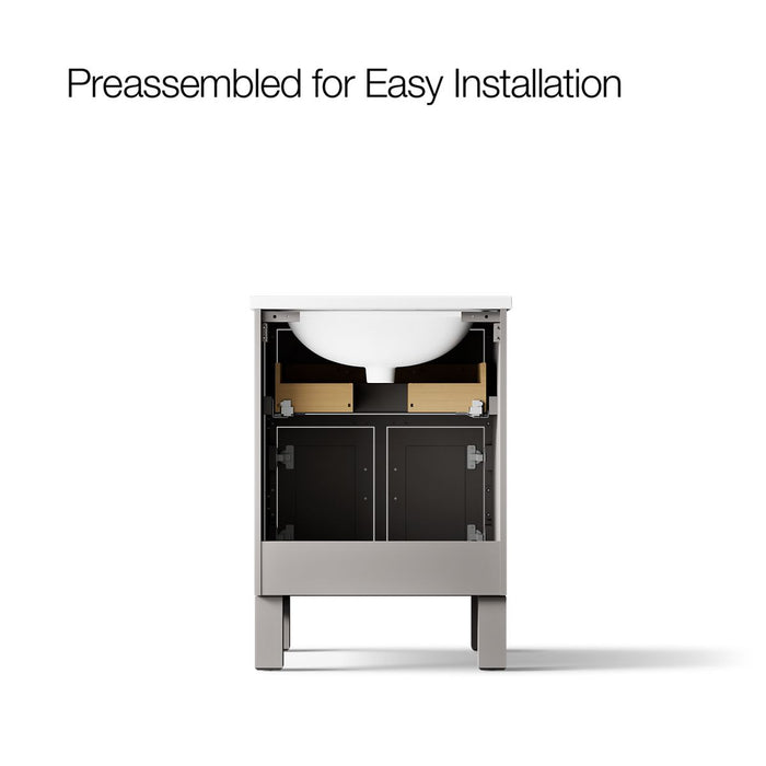 KOHLER K-28379-ASB Quo 24" Bathroom Vanity Cabinet with Sink and Quartz Top, Mohair Grey - back view of product
