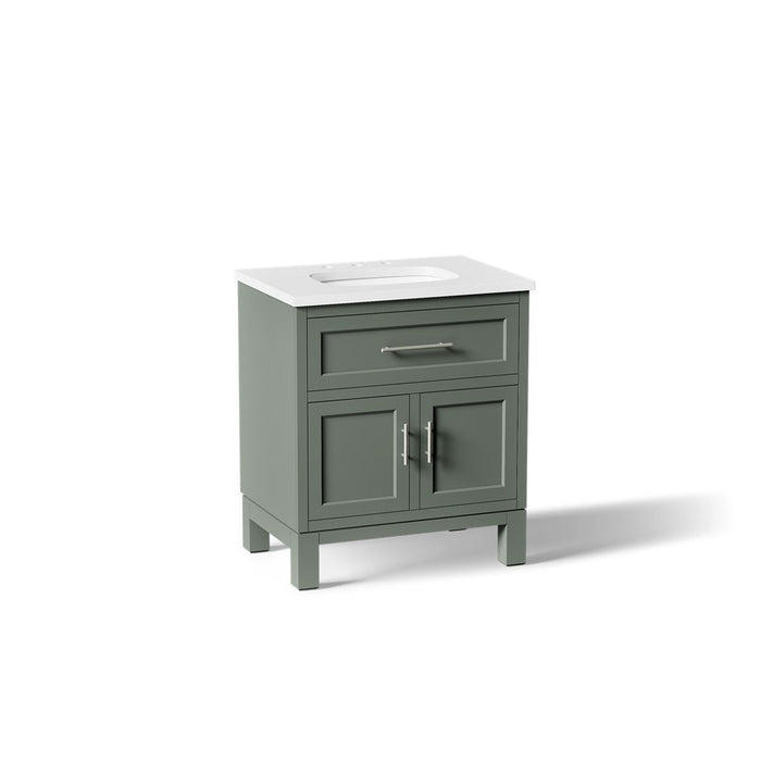 KOHLER K-28380-ASB Quo 30" Bathroom Vanity Cabinet with Sink and Quartz Top, Umbral Green - 3/4 view of product
