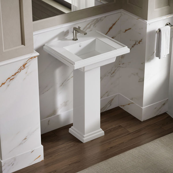 KOHLER K-2844-1 Tresham 24" Square Pedestal Bathroom Sink, White - image focused on single product story
