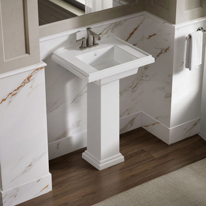 KOHLER K-2844-4 Tresham 24" Square Pedestal Bathroom Sink, White - image focused on single product story