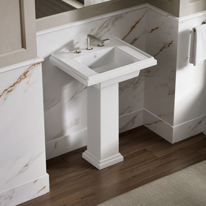 KOHLER K-2844-8 Tresham 24" Square Pedestal Bathroom Sink, White - image focused on single product story