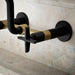 KOHLER K-28666-3 Billet Two-hole wall-mount bridge kitchen sink faucet, matte black with brushed moderne brass - view 5