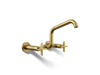 KOHLER K-28666-3 Billet Two-hole wall-mount bridge kitchen sink faucet, vibrant brushed moderne brass