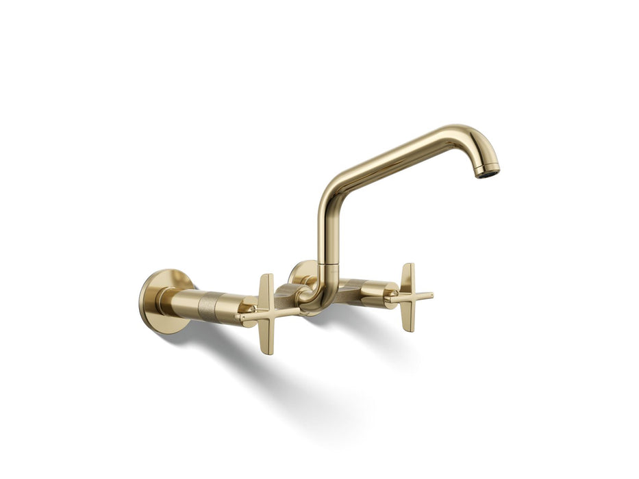 KOHLER K-28666-3 Billet Two-hole wall-mount bridge kitchen sink faucet, vibrant french gold