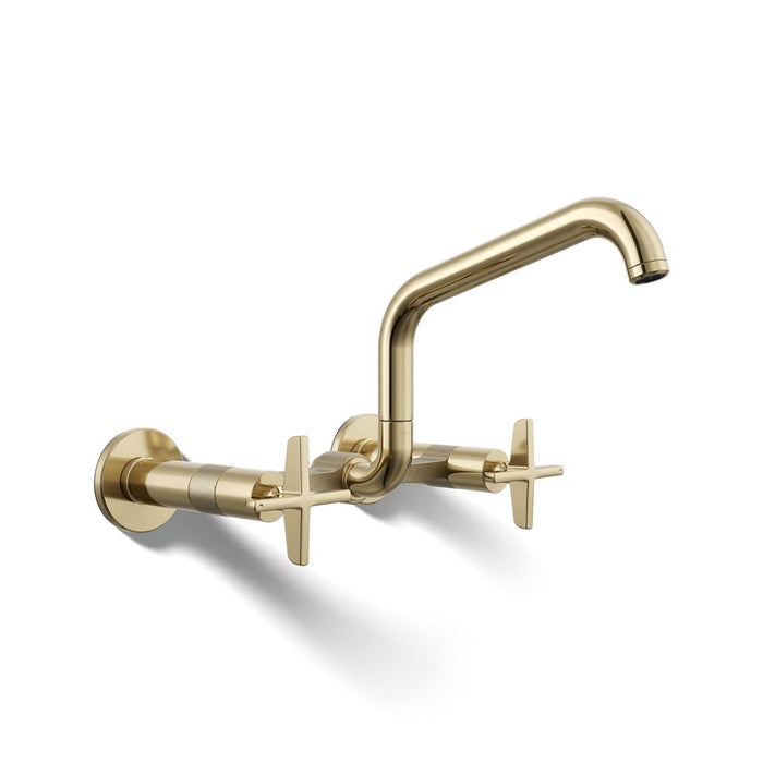 KOHLER K-28666-3 Billet Two-hole wall-mount bridge kitchen sink faucet, vibrant french gold - view 5