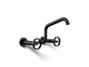 KOHLER K-28666-9 Billet Two-hole wall-mount bridge kitchen sink faucet, matte black