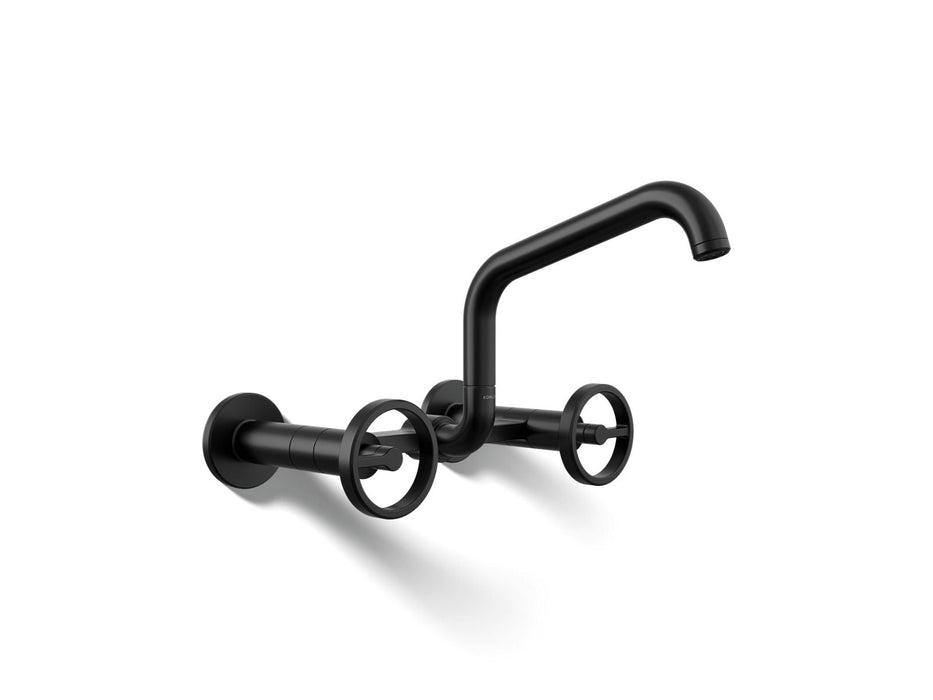 KOHLER K-28666-9 Billet Two-hole wall-mount bridge kitchen sink faucet, matte black