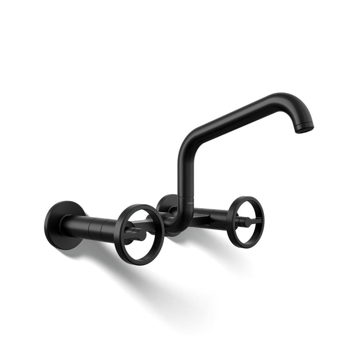 KOHLER K-28666-9 Billet Two-hole wall-mount bridge kitchen sink faucet, matte black - view 5