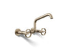 KOHLER K-28666-9 Billet Two-hole wall-mount bridge kitchen sink faucet, vibrant brushed bronze