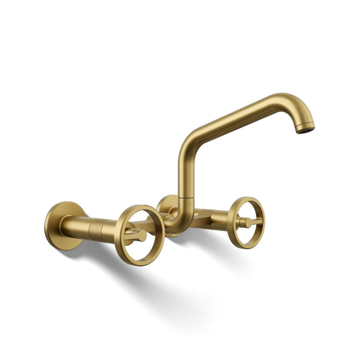 KOHLER K-28666-9 Billet Two-hole wall-mount bridge kitchen sink faucet, vibrant brushed moderne brass - view 5
