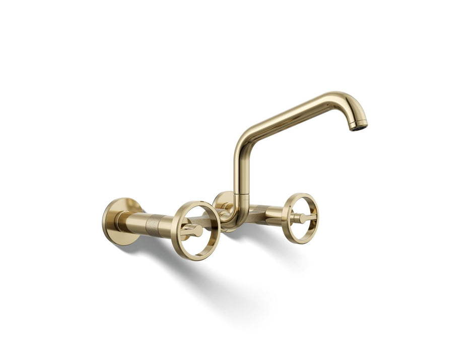 KOHLER K-28666-9 Billet Two-hole wall-mount bridge kitchen sink faucet, vibrant french gold