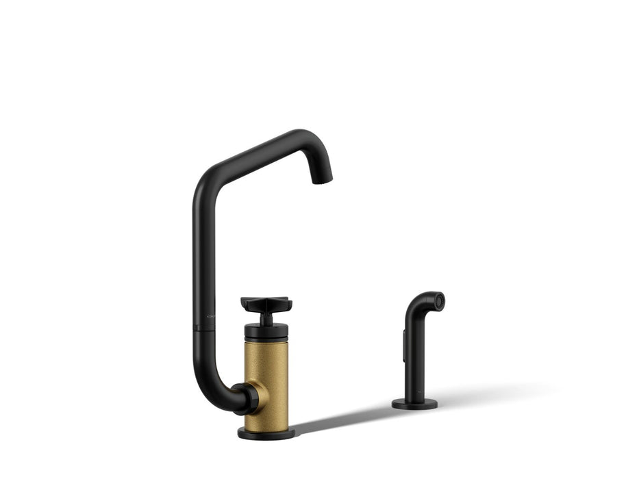 KOHLER K-28667-3 Billet Single-handle bar sink faucet with two-function extended-reach spout and side sprayer, matte...