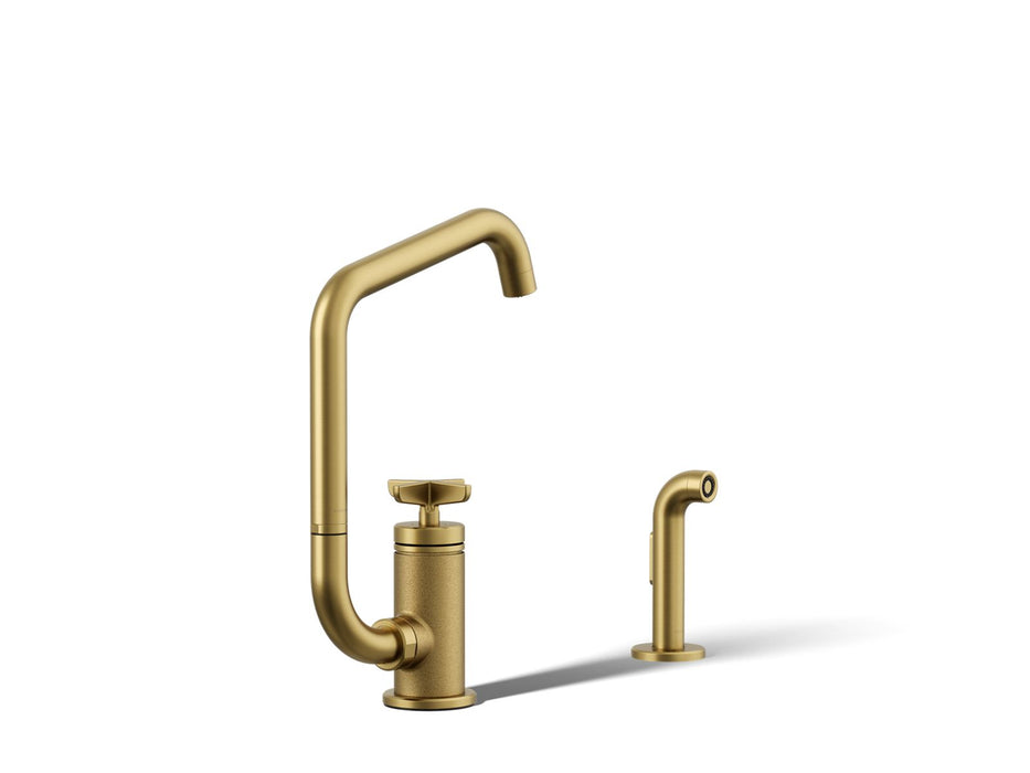 KOHLER K-28667-3 Billet Single-handle bar sink faucet with two-function extended-reach spout and side sprayer, vibrant...
