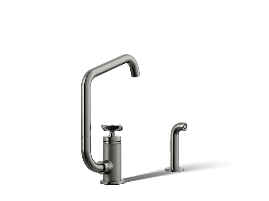 KOHLER K-28667-3 Billet Single-handle bar sink faucet with two-function extended-reach spout and side sprayer