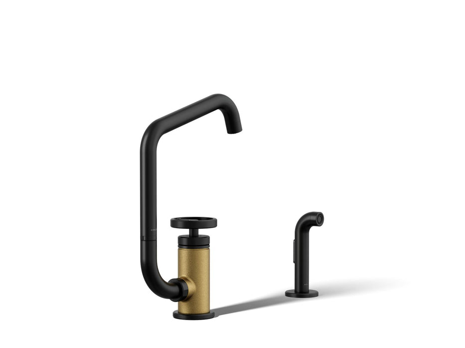 KOHLER K-28667-9 Billet Single-handle bar sink faucet with two-function extended-reach spout and side sprayer, matte...