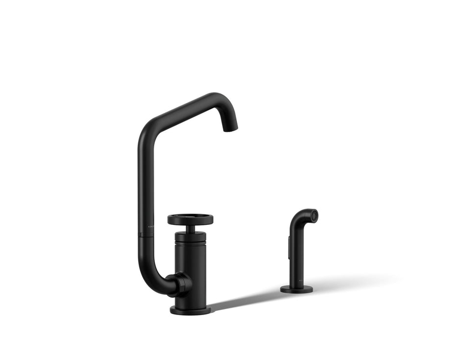 KOHLER K-28667-9 Billet Single-handle bar sink faucet with two-function extended-reach spout and side sprayer, matte black
