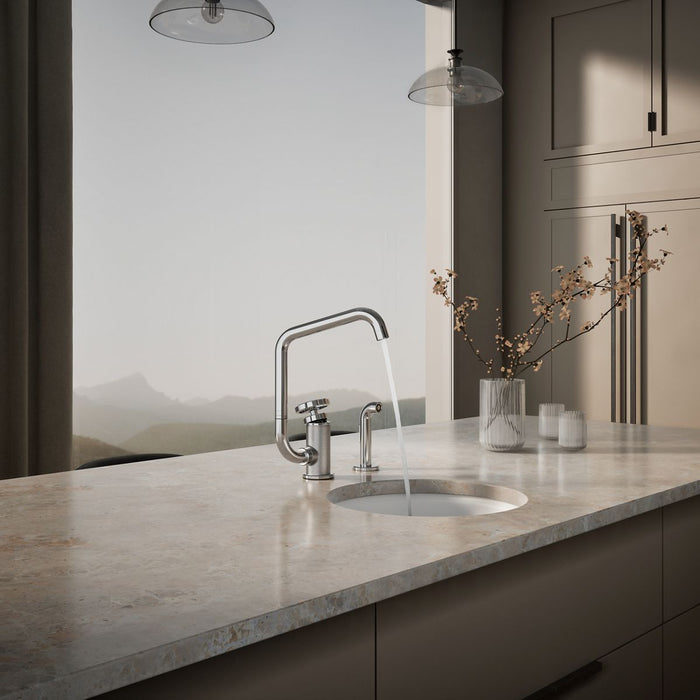 KOHLER K-28667-9 Billet Single-handle bar sink faucet with two-function extended-reach spout and side sprayer
