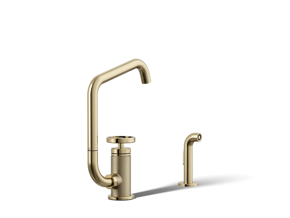 KOHLER K-28667-9 Billet Single-handle bar sink faucet with two-function extended-reach spout and side sprayer, vibrant...