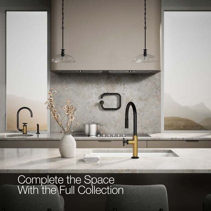 KOHLER K-28669-3 Billet Pull-down kitchen sink faucet with two-function sprayhead, matte black with brushed moderne brass...