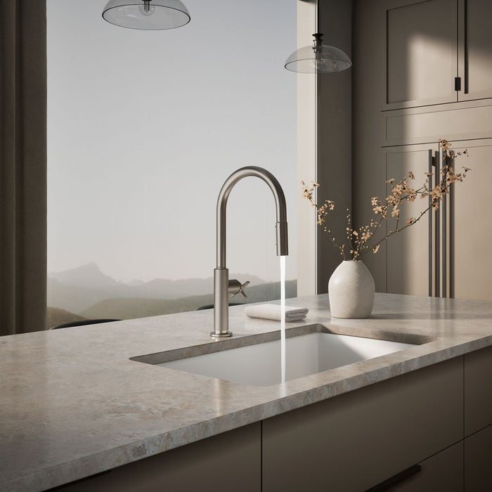 KOHLER K-28669-3 Billet Pull-down kitchen sink faucet with two-function sprayhead, vibrant stainless - view 5