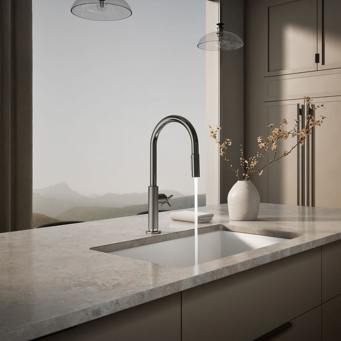 KOHLER K-28669-3 Billet Pull-down kitchen sink faucet with two-function sprayhead, vibrant titanium - view 5