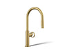 KOHLER K-28669-9 Billet Pull-down kitchen sink faucet with two-function sprayhead, vibrant brushed moderne brass